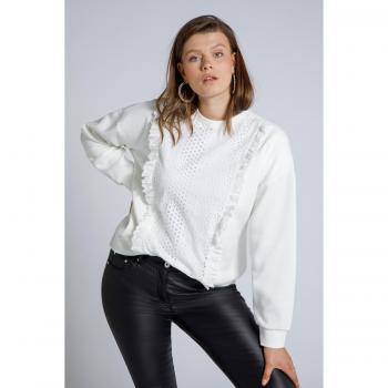 Felpa con Dettagli in Pizzo, Oversize, Donna, Beige, Taglia 56/58, Poliestere/Cotone