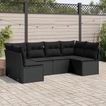 VidaXL 6-tlg. Lounge-Sofagarnitur für den Garten Schwarz Poly Rattan