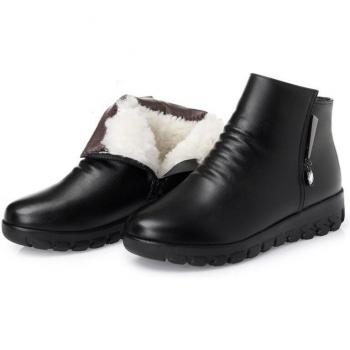 Cresfimix Black PU Leather Round Toe Warm Winter Boots for Women
