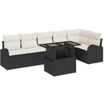 Set Elegante de Sofás para Jardín 7 piezas – Ratan Negro sintético + cojines