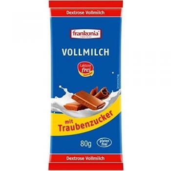 Frankonia laktosefreie Vollmilchschokolade mit Traubenzucker, glutenfrei, 80 g