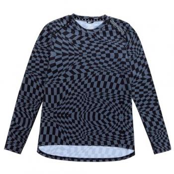 Lilium LS – Maglia da Ciclismo Donna con Motivo Checkered, Nero/Grigio, S
