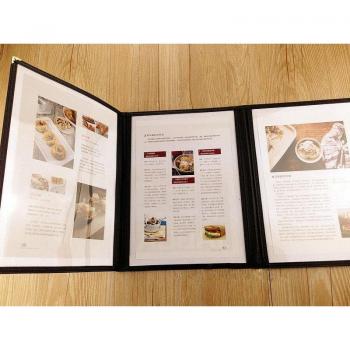 4pcs A4 Black PVC Menu Folder with 3 Sheets for Meetings
