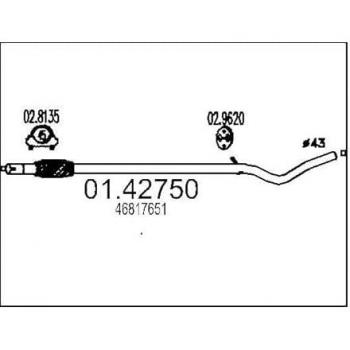 Tubo di scarico MTS 01.42750 per FIAT Panda II 5 porte, compatibile con silenziatore centrale