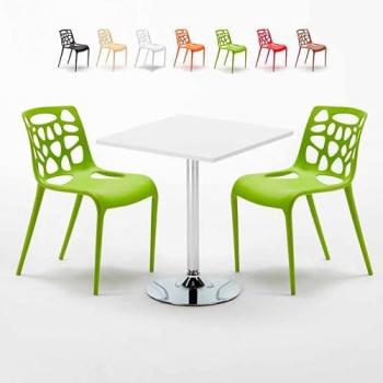 Table blanche 70x70 cm + chaises couleur vive – Set Bar Café