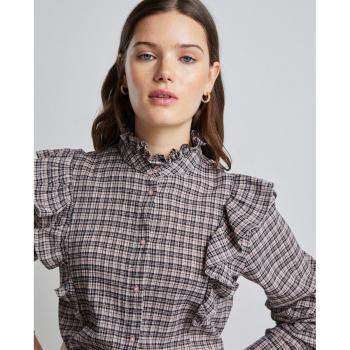 Easy Wear Blusa de mujer de manga larga con volantes