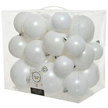 Kaemingk Weihnachtsbaumkugeln, 26er Set winterweiß, 6-10cm