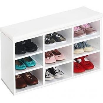 Holz-Schuhregal RICOO WM035-WM-W – 79 × 49 × 30 cm, weißer Flurschrank mit Sitzbank