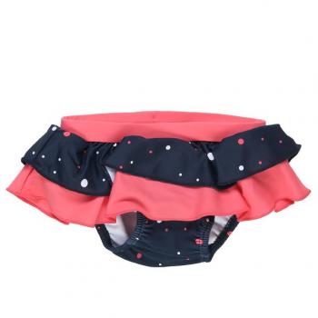 Costume da bagno Pünktchen blu con volant e pantofoline coordinate