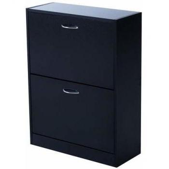 Shoe Cabinet Storage Cupboard 2-Tier Wood 12 Pairs Black Organiser Sorter