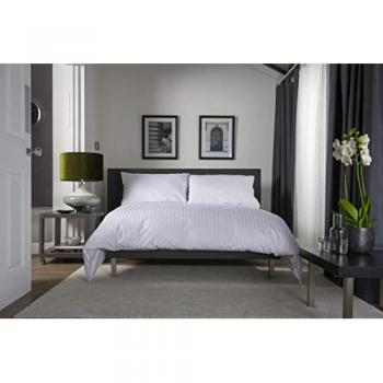 White Cotton Satin Stripe Duvet Set with Grey Piping 220TC Double Bed Size