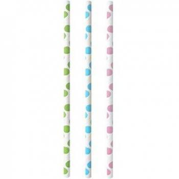 Trinkhalme, Papier Ø 6 mm, 20 cm farbig sortiert Dots, Papstar