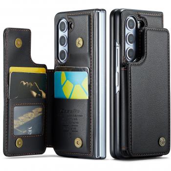 Étui premium en cuir noir avec support et blocage RFID pour Galaxy Z Fold 5