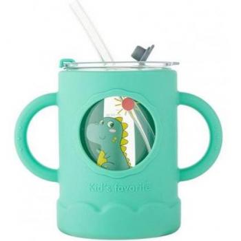 Baby Silicone Drinking Cup with Straw – Two Handles, Scald‑Proof, Portable Design