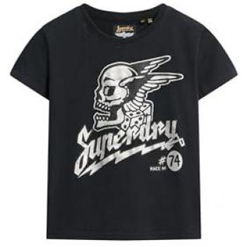 T-shirt Femme Superdry à Manches Courtes Noir avec Motif Poster