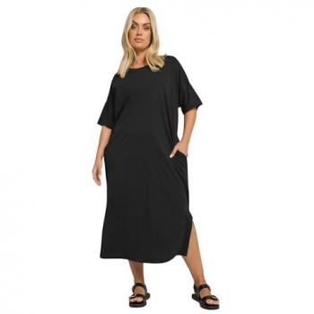 Yours Curve Black Drop‑Shoulder Dress – 100% Cotton, Oversized Midi