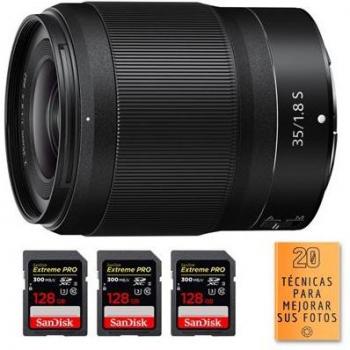 Z 35 mm f/1.8 S + SanDisk 128 GB UHS‑II + eBook: Técnicas Avanzadas de Fotografía
