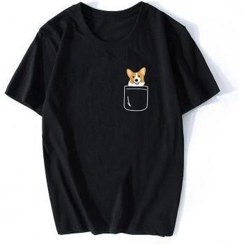 Alfombra de Estilo Harajuku: Camiseta Corgi con Bolsillo y Sonrisa