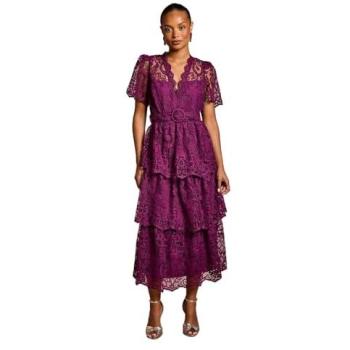 Coast Women’s Plum Tiered Lace Midi with V‑Neck – Petite (Size 6)