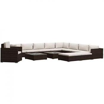 13-teiliges Garten-Lounge-Set mit komfortablen Auflagen aus braunem Poly Rattan