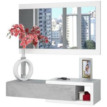Meuble d'Entrée Pratique avec Miroir et Tiroir en Blanc Artic/Ciment