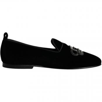 Black Velvet Crystal Crown Loafers – Premium Formal Footwear, EU41 / US8