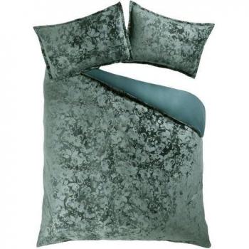 Blue Teal Velvet Floral Duvet Cover and Pillowcase Pair