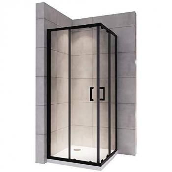 Cabine de douche LANABLACK 100x100 cm H.190 cm verre transparent 6 mm porte coulissante noir