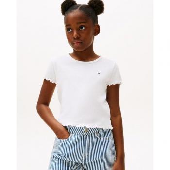 Tommy Hilfiger Mädchen T-Shirt mit Muschelsaum in Weiß
