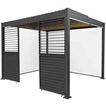 Anthracite Aluminum Pergola (White Blinds) – 3m by 3m, Two Side Panels, Built‑in LED Lighting, Grey Finish