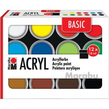 Marabu BASIC Acrylic Color Kit – 12 Pack, 18 ml each