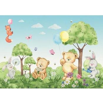 AG ART Poster Intissé « Forêt Lumineuse – Ourson, Renard & Lapin (155 × 110 cm)»
