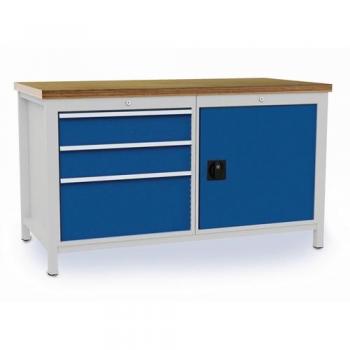 Werkbank B1500xT750xH859mm Buche Multiplex anthrazitgrau 3 Schubl.1 Tür