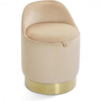 Puff Beige Dorado con Espuma, Madera MDF y Terciopelo – Versátil