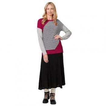 Izabel London Women's Pink Striped Color Block Knit Sweater