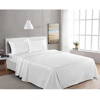 My Home Store Premium Soft Flat Sheet 100% Egyptian Cotton 300TC Hotel Quality Easy Care Flat Bed Sheets Fade Resistant Bedding (White)
