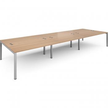 Connex Quadruple Workstation Desk with Silver Frame and Beech Top