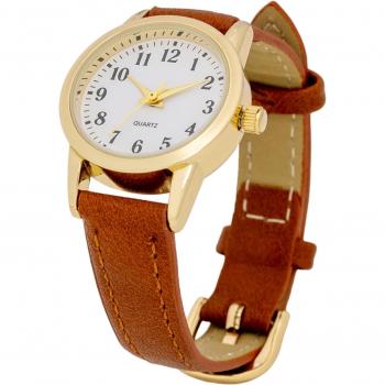 Damenarmbanduhr mit braunem Leder und analogem Ziffernblatt