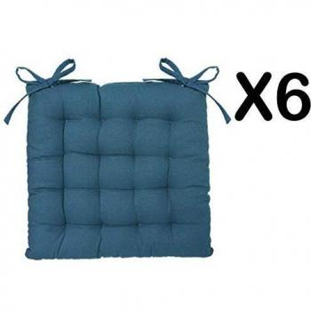 Set de 6 galettes de chaise en coton/polyester bleu canard