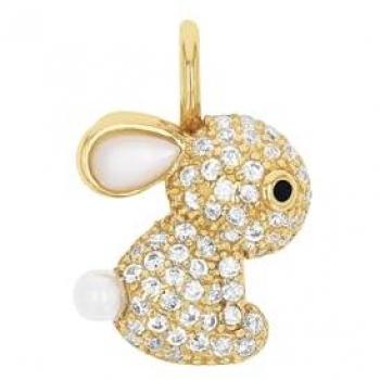 Motivanhänger Damen, Hase, 925 Sterling Silber, Katzenauge, Muschelkernperle