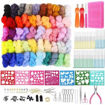 50-Color Needle Felting Wool Roving Set