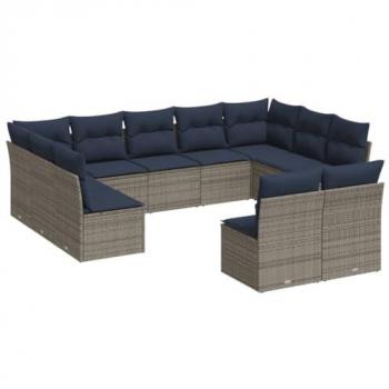 Ensemble patio gris – 11 pièces + coussins