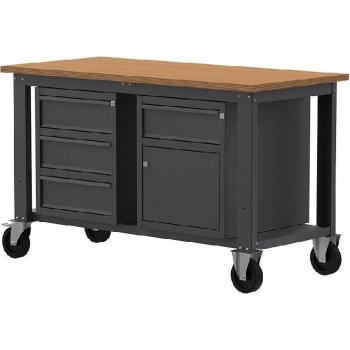 SOGI X3N_109LR Banco lavoro con rotelle – 1,5 m legno, 3 cassetti, anta e cassetto