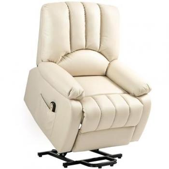 HOMCOM Fauteuil Luminé, Releveur Intelligents, Microfibres, Repose-Pieds Télécommandés – Beige