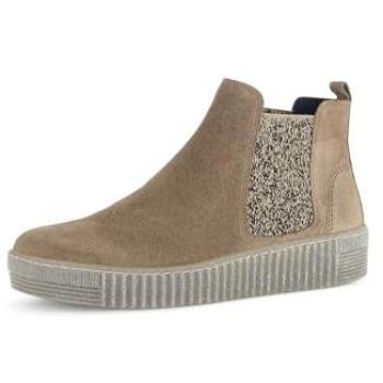 GABOR Damen Chelsea Stiefelette aus Veloursleder/Textil mit flachem Absatz in Braun