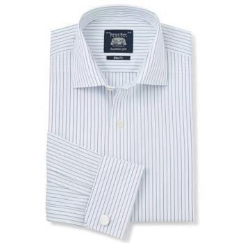 Savile Row Company Elegantes Blaues Slim Fit Hemd mit Doppelmanschette