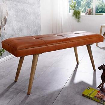 FineBuy kleine Bettbank Echtleder 117 x 51 x 38 cm