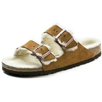 Sandali Birkenstock Arizona pelliccia di agnello, taglia 43 Unisex, Marrone Chiaro/ Bianco
