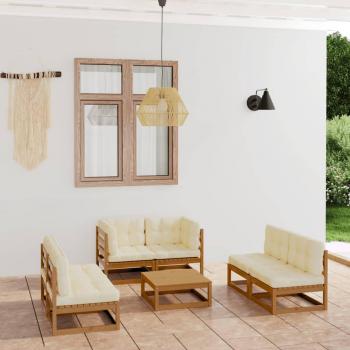 Sofás de jardín 7 piezas con cojines de madera maciza de pino