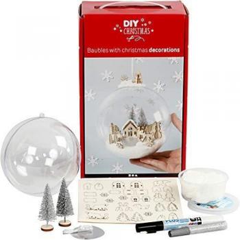Boule de Noël en Verre Transparent, Blanc, Bois 1 pièce